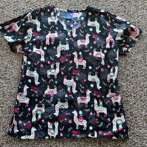 Women's Medium Fa La La La Llama Christmas Zoe & Chole Scrub Top